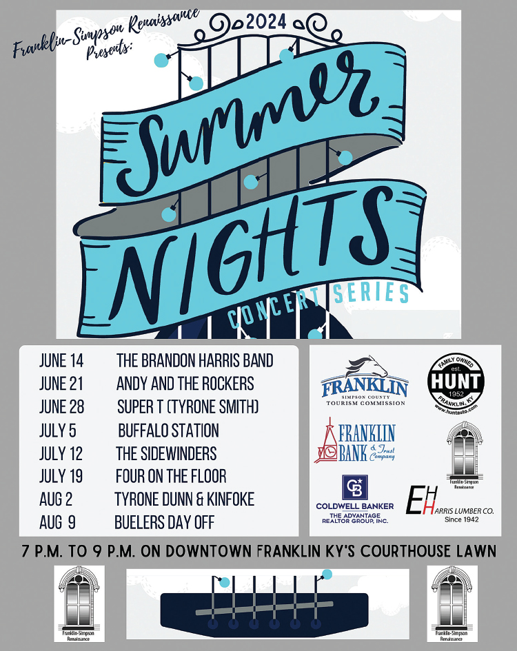 Don't miss the great live music during the Summer Nights Concert Series in Franklin Kentucky.