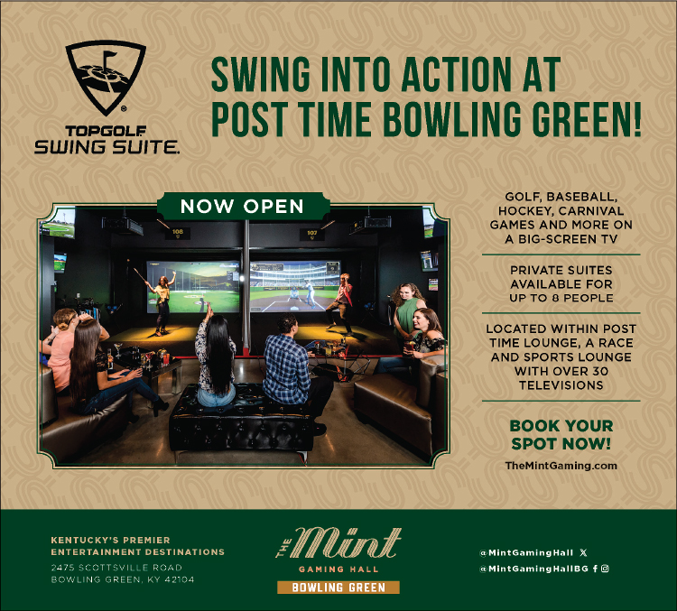 Swing into action in the TopGolf Swing Suite in the Post Time Lounge in The Mint in Bowling Green.