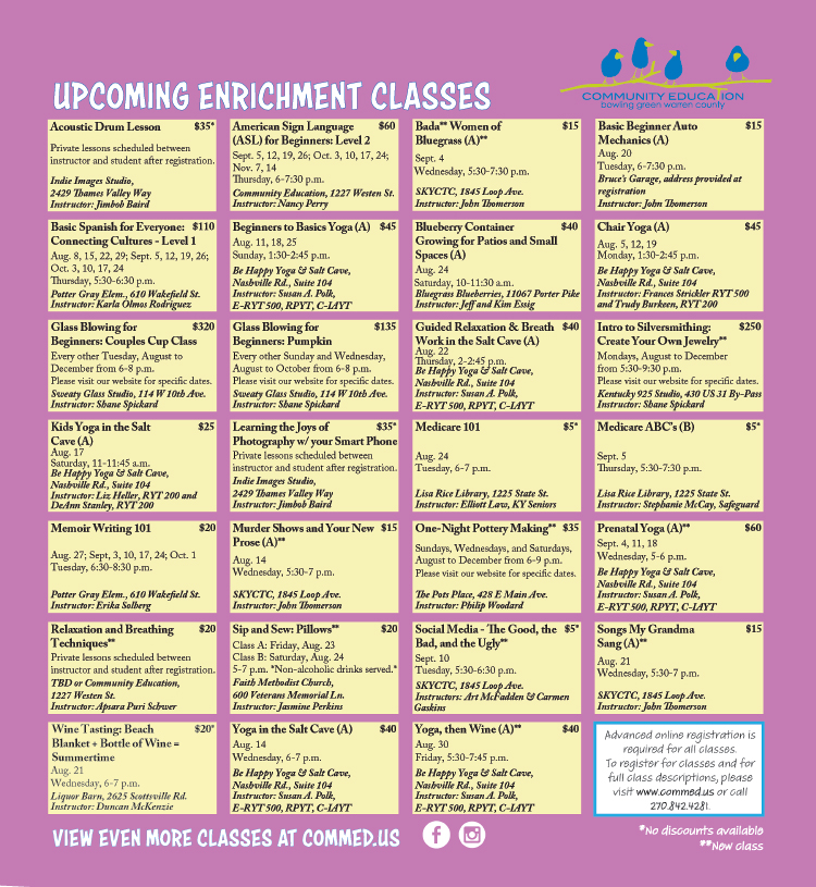 Don't miss all the great enrichment classes from Community Education