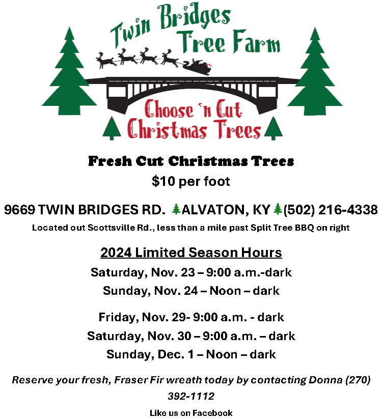 Come get a beautiful fresh cut Christmas Tree at Twin Bridges Tree Farm