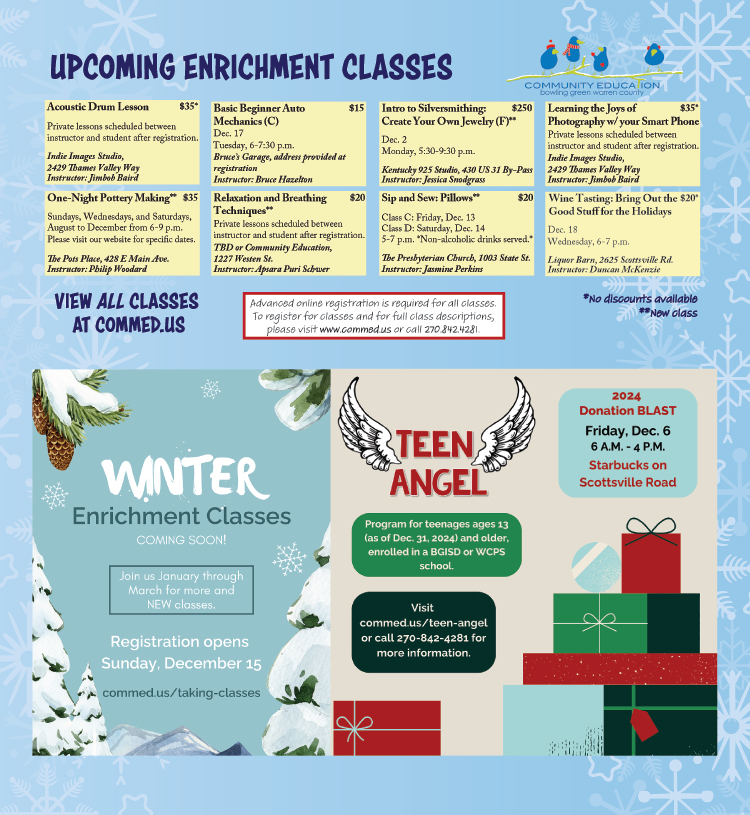 Upcoming enrichment classes from the folks at Community Education