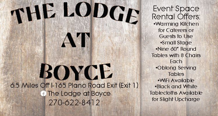 Great. new event space with warming kitchen, small stage, tables, chairs and more... The Lodge At Boyce.