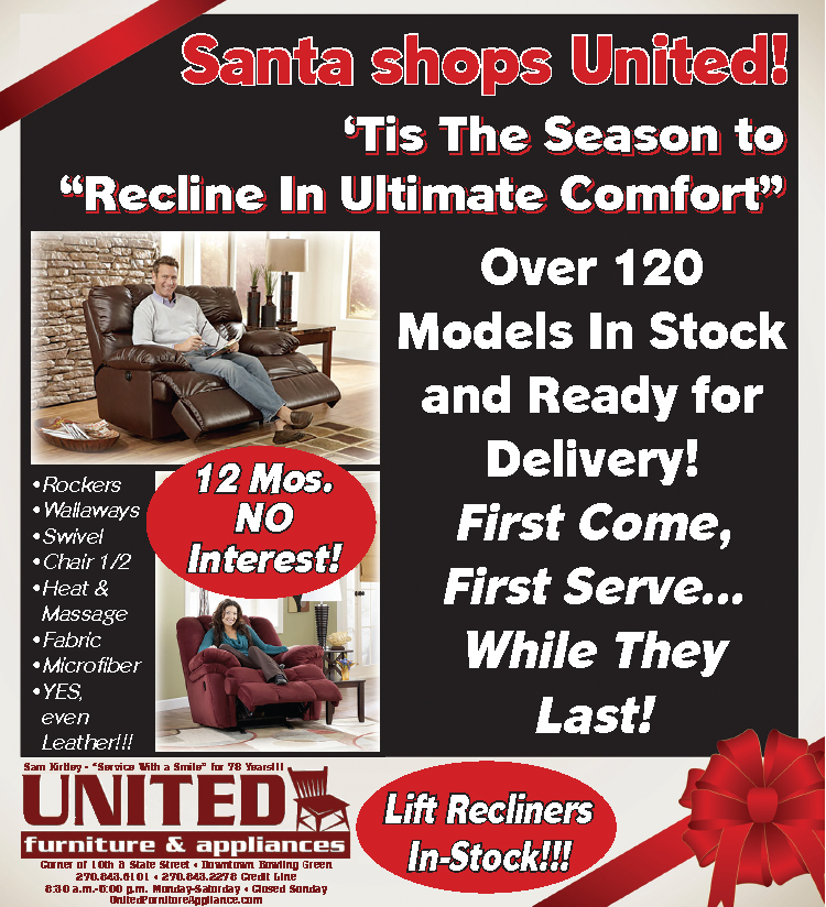 Over 120 recliner models in stock at United Furniture and Appliances.