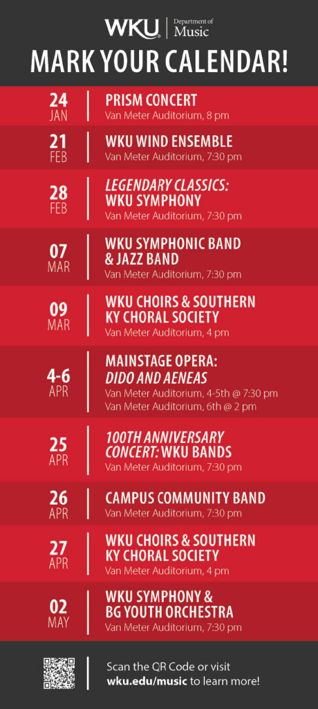 See a list of the upcoming WKU Music Department performances.